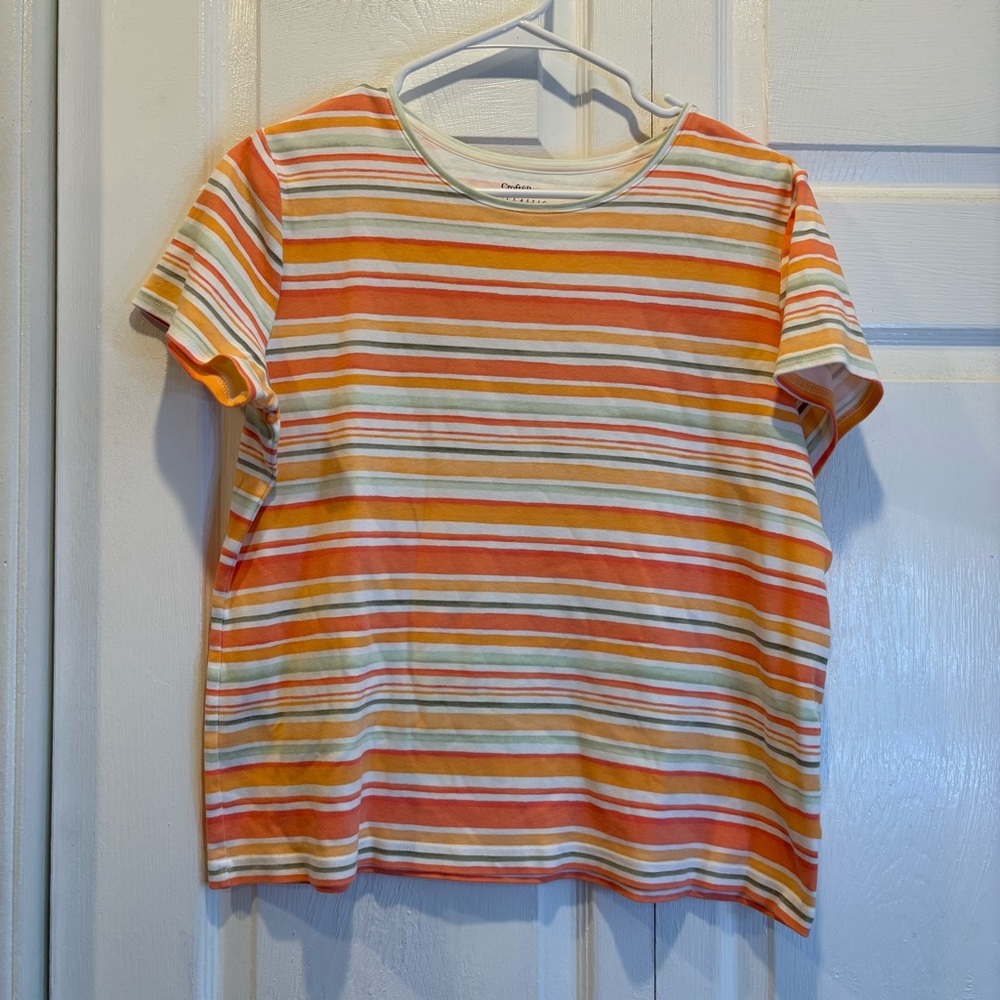 Croft & Barrow Orange Stripe Classic Tee Short Sleeve 100% Cotton - Size Large